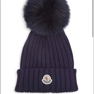 Moncler Ribbed Wool Beanie with Fur Pompom